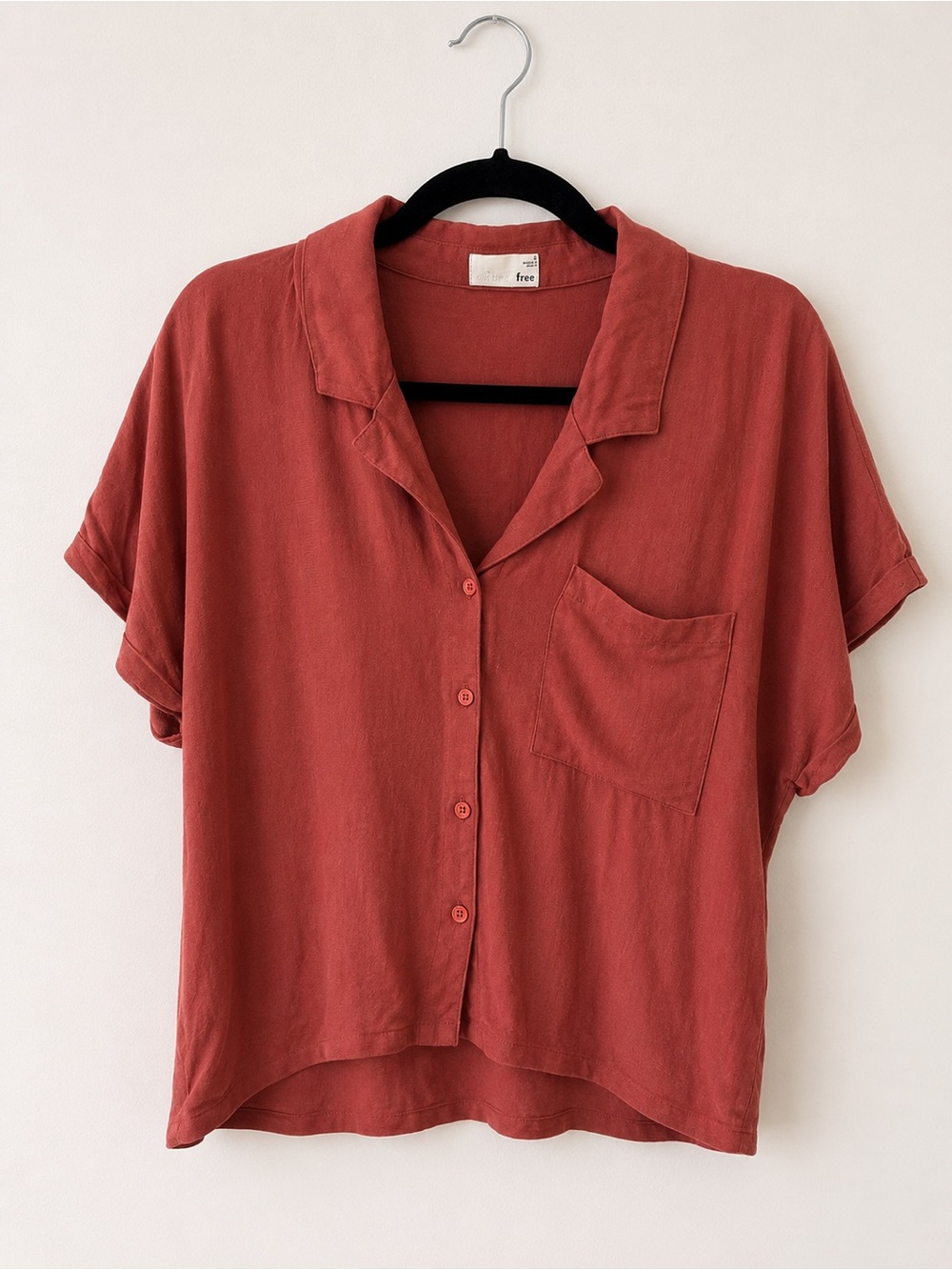 Aritzia Rust Red Button-Down Short Sleeve Shirt - Picture 2 of 7